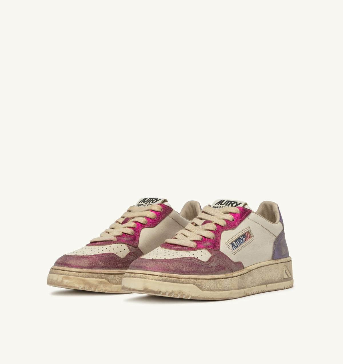 MEDALIST LOW SNEAKERS SUPER VINTAGE IN WHITE FUCHSIA AND VIOLET LEATHER - AUTRY Everyday