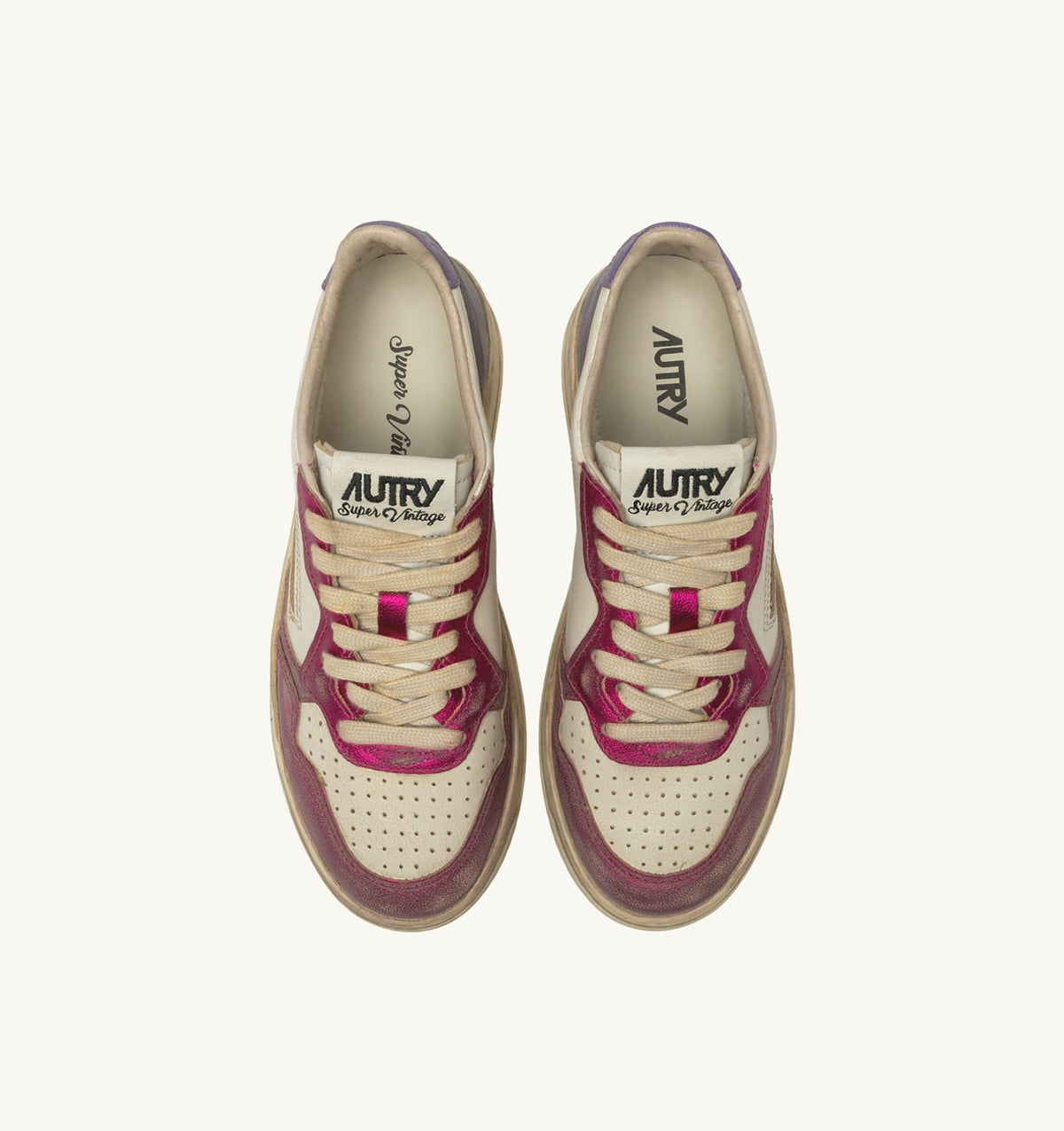 MEDALIST LOW SNEAKERS SUPER VINTAGE IN WHITE FUCHSIA AND VIOLET LEATHER - AUTRY Everyday