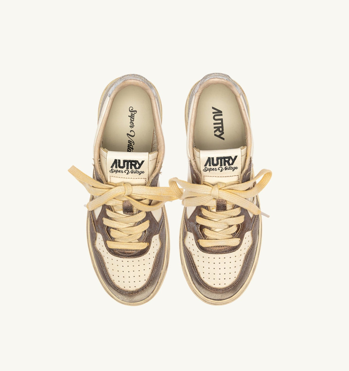 MEDALIST LOW SUPER VINTAGE SNEAKERS IN CHOCOLATE AND SILVER LEATHER - AUTRY Value
