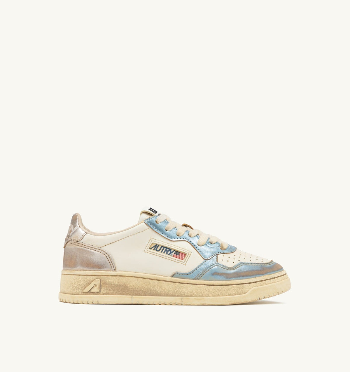 MEDALIST LOW SUPER VINTAGE SNEAKERS IN SILVER AND BLUE LEATHER - AUTRY Latest