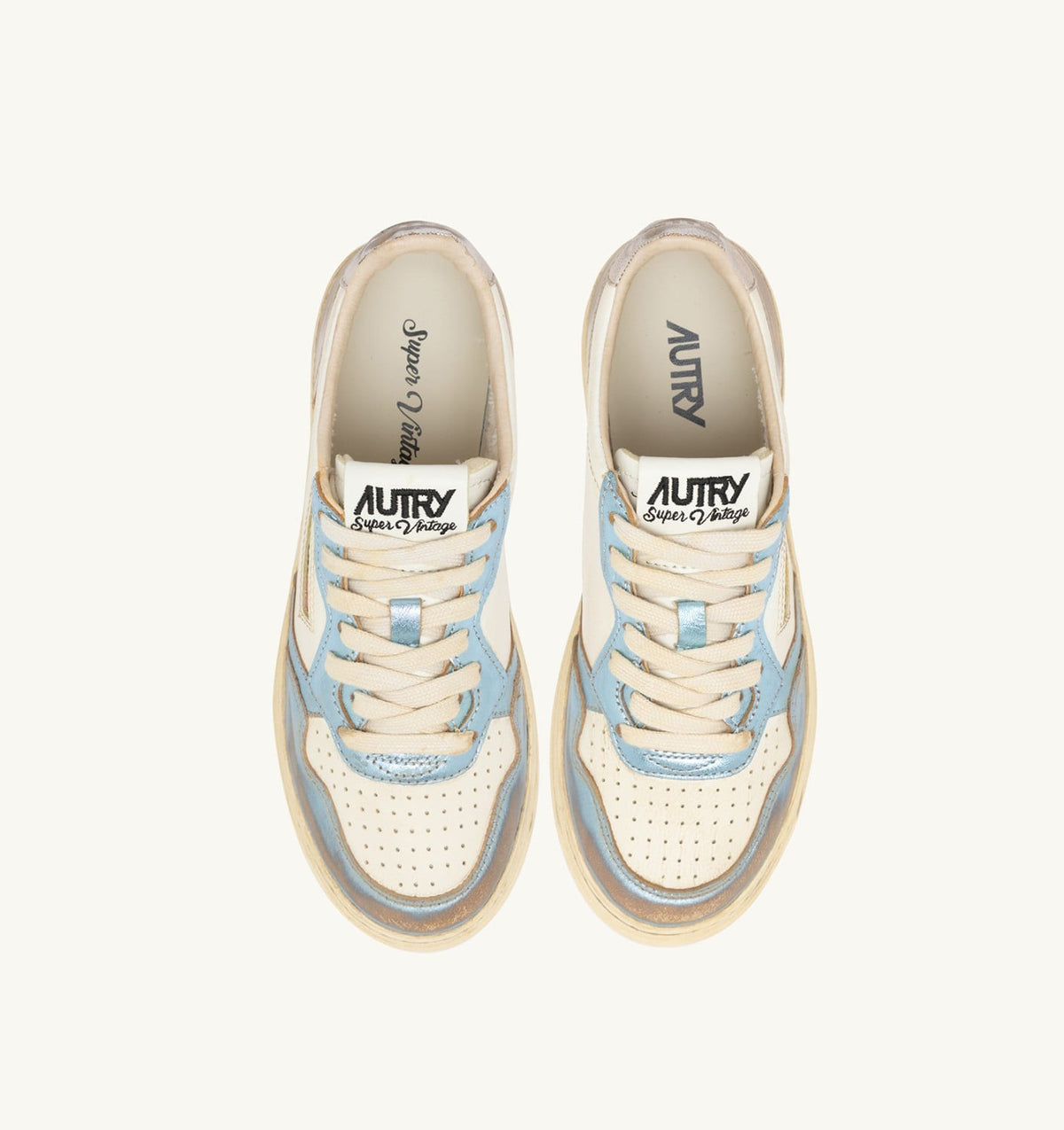 MEDALIST LOW SUPER VINTAGE SNEAKERS IN SILVER AND BLUE LEATHER - AUTRY Latest