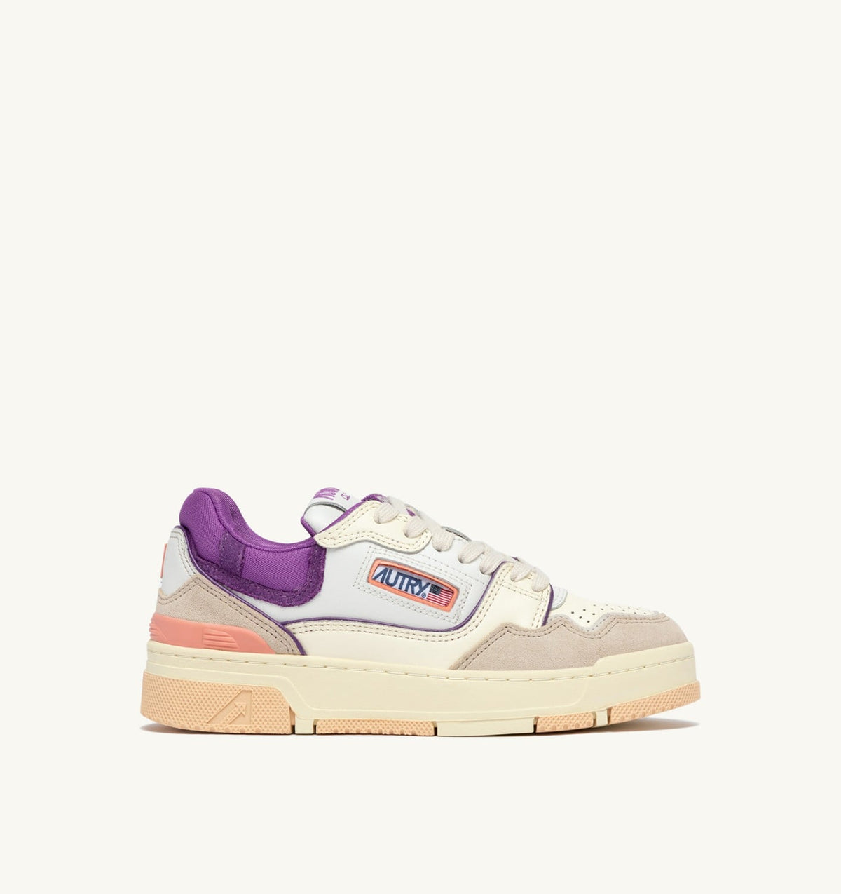 SNEAKERS CLC LOW IN WHITE SAND AND DEWBERRY LEATHER AND SUEDE - AUTRY Everyday