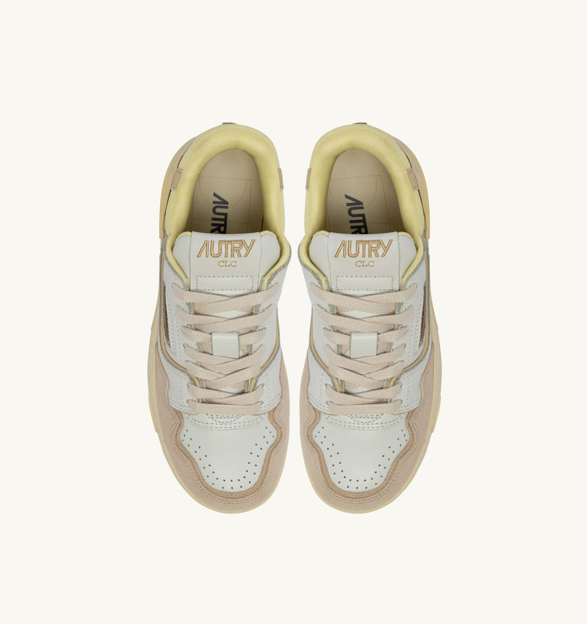 SNEAKERS CLC LOW IN WHITE BOULDER AND LEMON MERINGUE LEATHER AND SUEDE - AUTRY Value