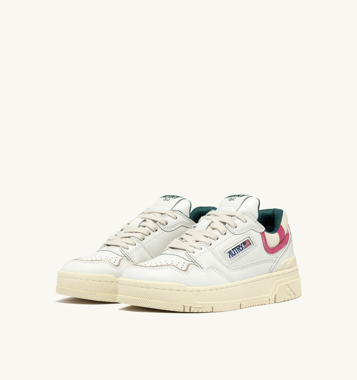 CLC LOW SNEAKERS IN WHITE LEATHER AND CARMINE ROSE SUEDE - AUTRY Everyday