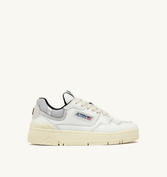 CLC LOW SNEAKERS IN WHITE LEATHER AND SILVER SUEDE - AUTRY Great Value