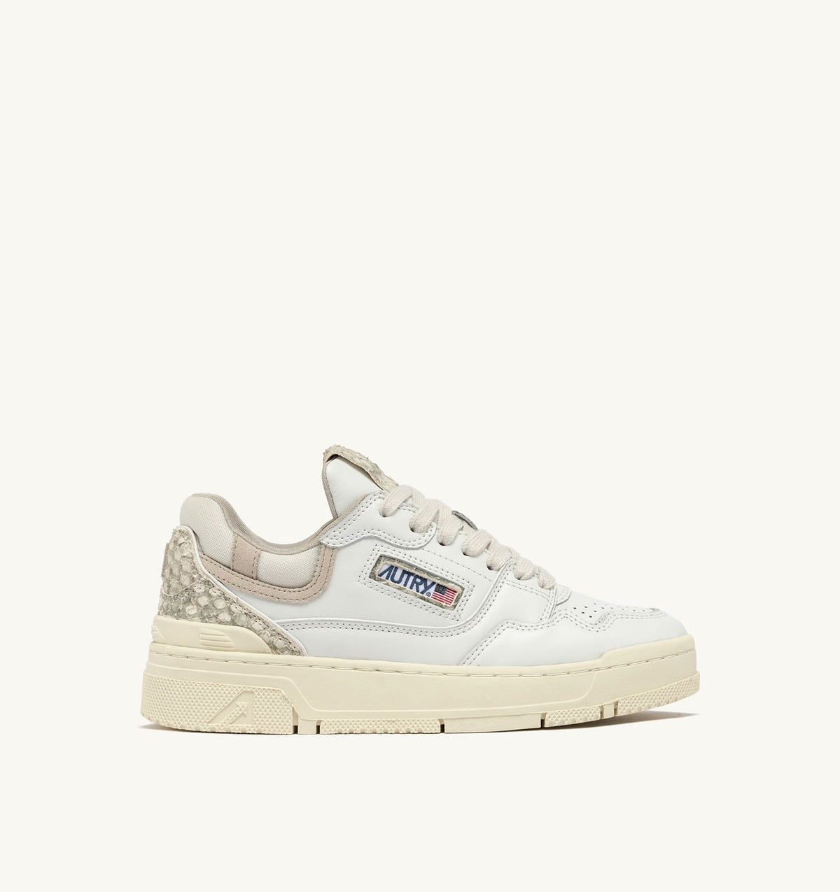 CLC LOW SNEAKERS IN WHITE LEATHER WITH SNAKE DIAMOND PRINT - AUTRY Great Value