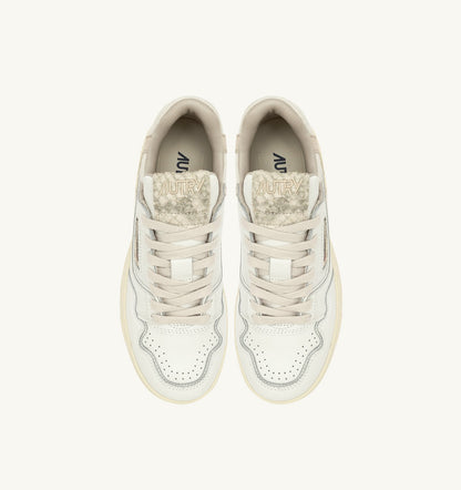 CLC LOW SNEAKERS IN WHITE LEATHER WITH SNAKE DIAMOND PRINT - AUTRY Great Value