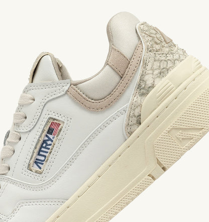 CLC LOW SNEAKERS IN WHITE LEATHER WITH SNAKE DIAMOND PRINT - AUTRY Great Value