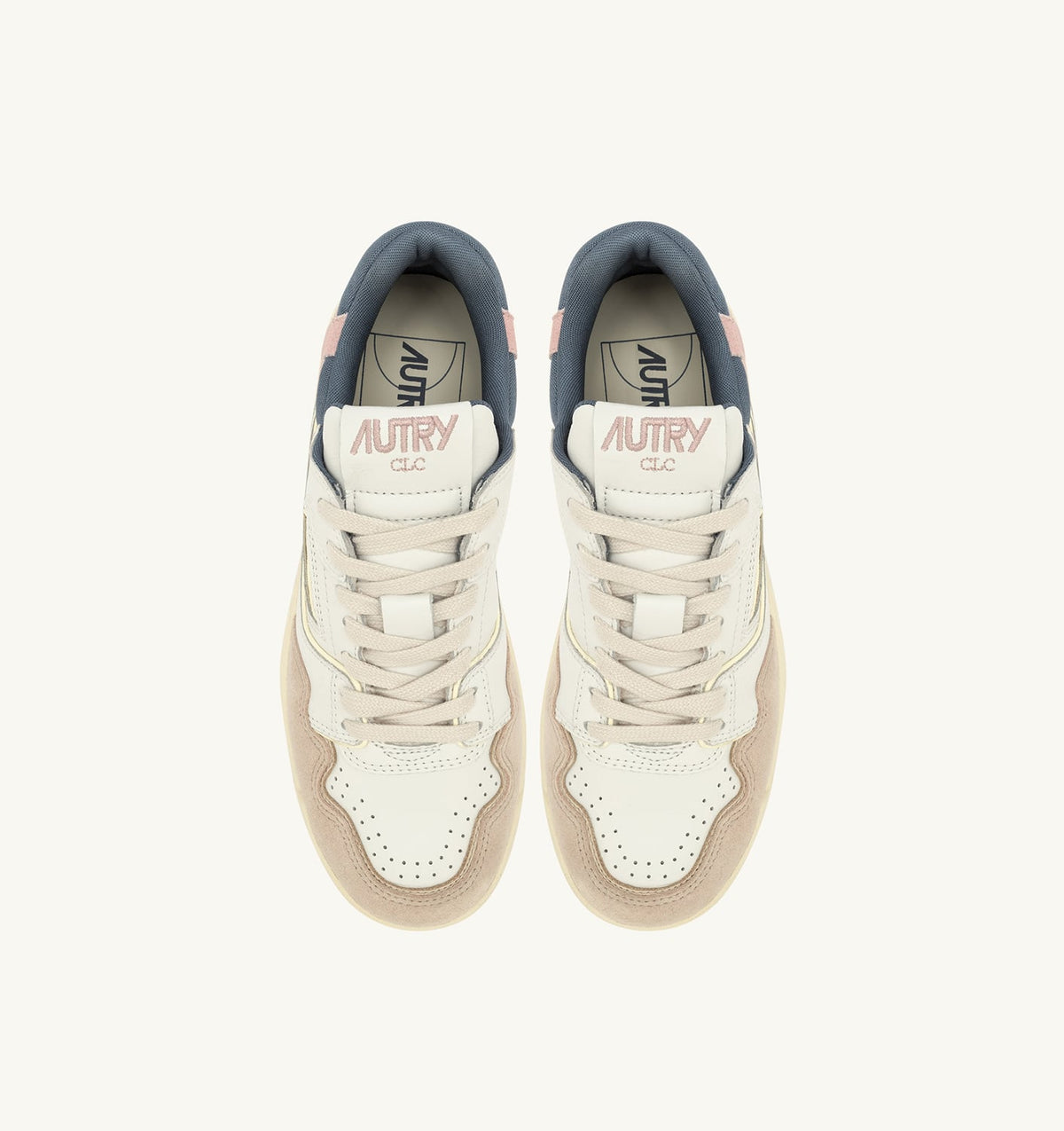 CLC LOW SNEAKERS IN WHITE AND PEACH WHIP LEATHER SUEDE - AUTRY Classic