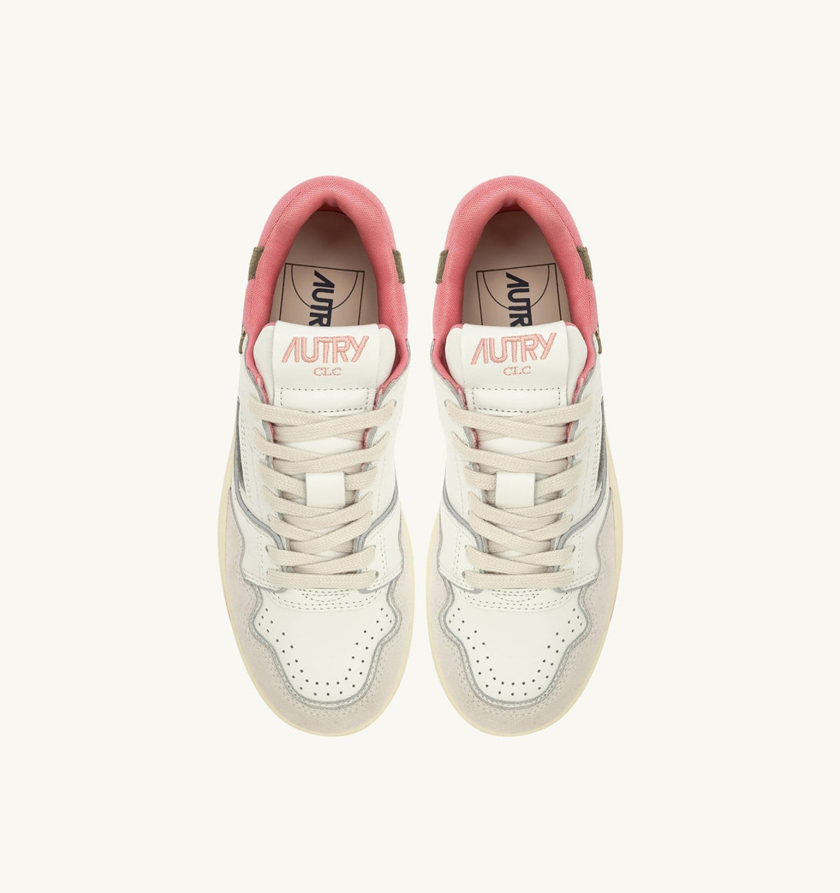 CLC LOW SNEAKERS IN WHITE AND GERANIUM LEATHER SUEDE - AUTRY Essential