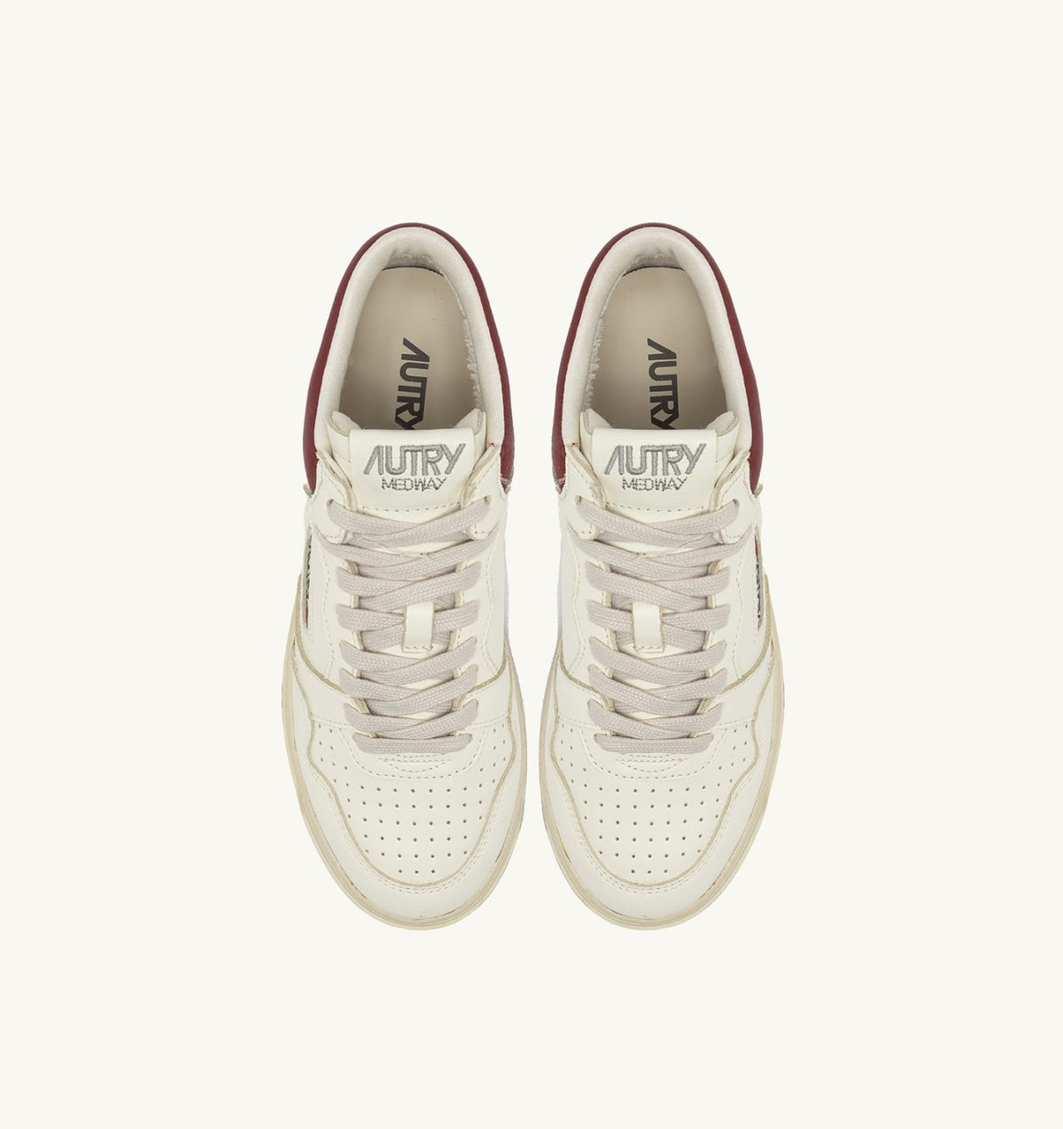 MED-WAY SNEAKERS IN LEATHER COLOR MARSHMALLOW AND SYRAH - AUTRY Great Value