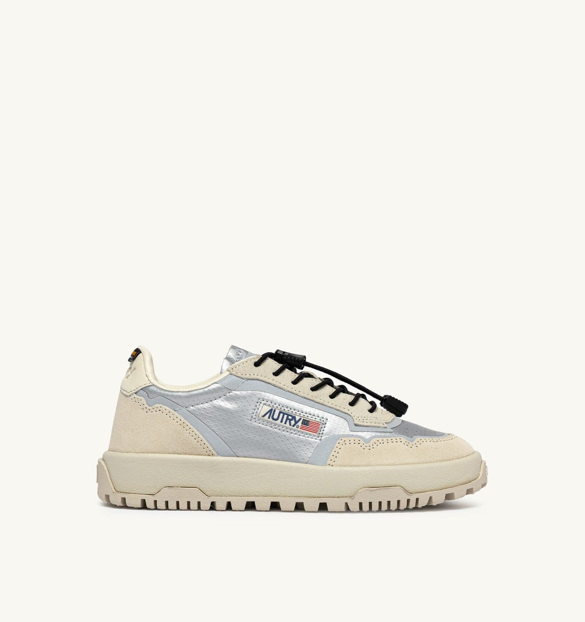 WILDPACE LOW SNEAKERS IN WHITE AND SILVER FABRIC AND SUEDE - AUTRY Essential