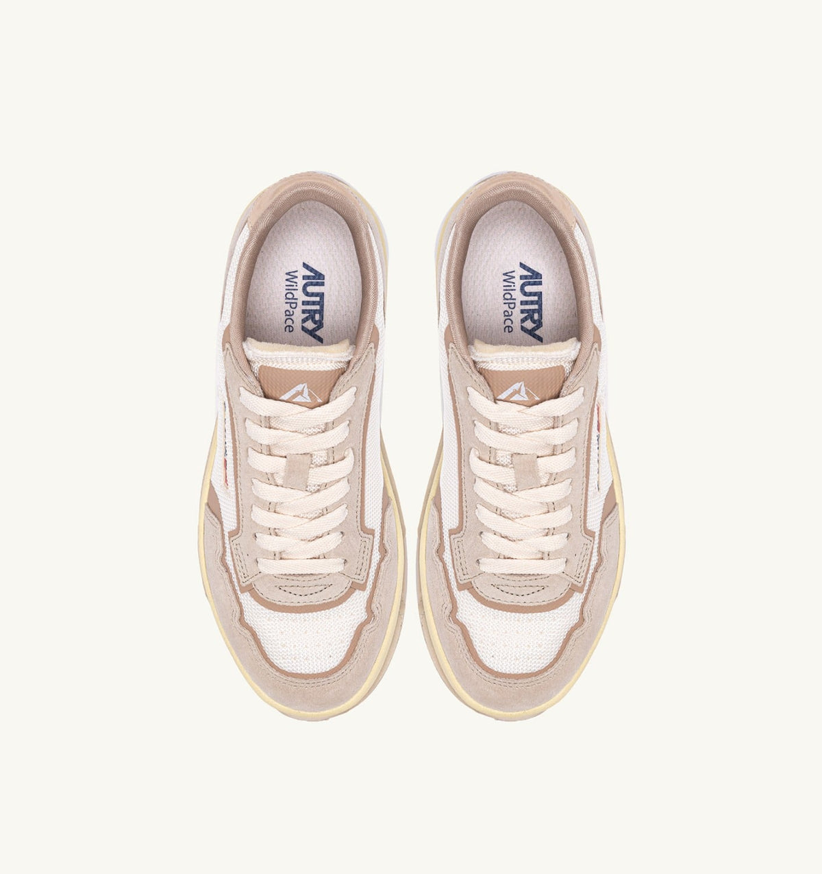 WILDPACE LOW SNEAKERS IN WHISPER WHITE AND SAND DRAGON MESH AND SUEDE - AUTRY Quality