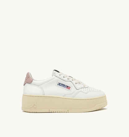 MEDALIST PLATFORM SNEAKERS IN WHITE AND POWDER PINK LEATHER - AUTRY Latest