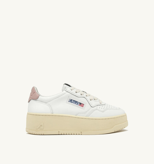 MEDALIST PLATFORM SNEAKERS IN WHITE AND POWDER PINK LEATHER - AUTRY Latest