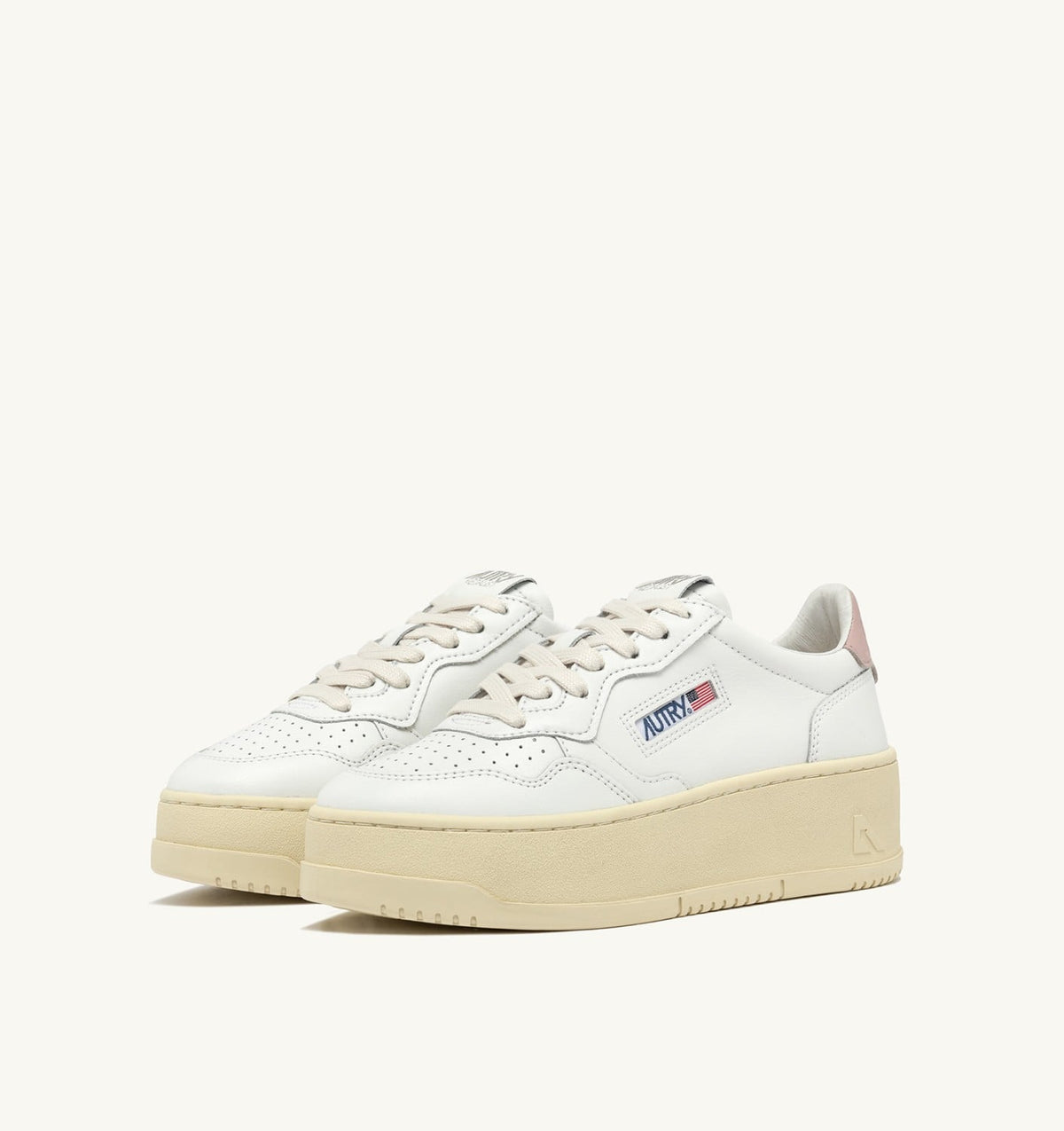 MEDALIST PLATFORM SNEAKERS IN WHITE AND POWDER PINK LEATHER - AUTRY Latest