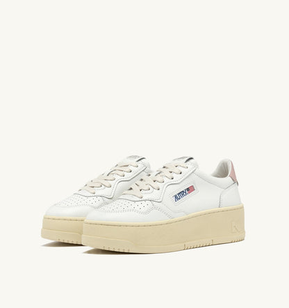 MEDALIST PLATFORM SNEAKERS IN WHITE AND POWDER PINK LEATHER - AUTRY Latest