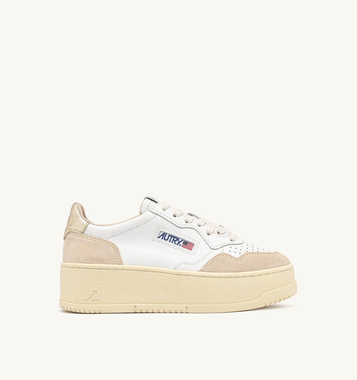 MEDALIST PLATFORM SNEAKERS IN WHITE AND PLATINUM SUEDE AND LEATHER - AUTRY Quality