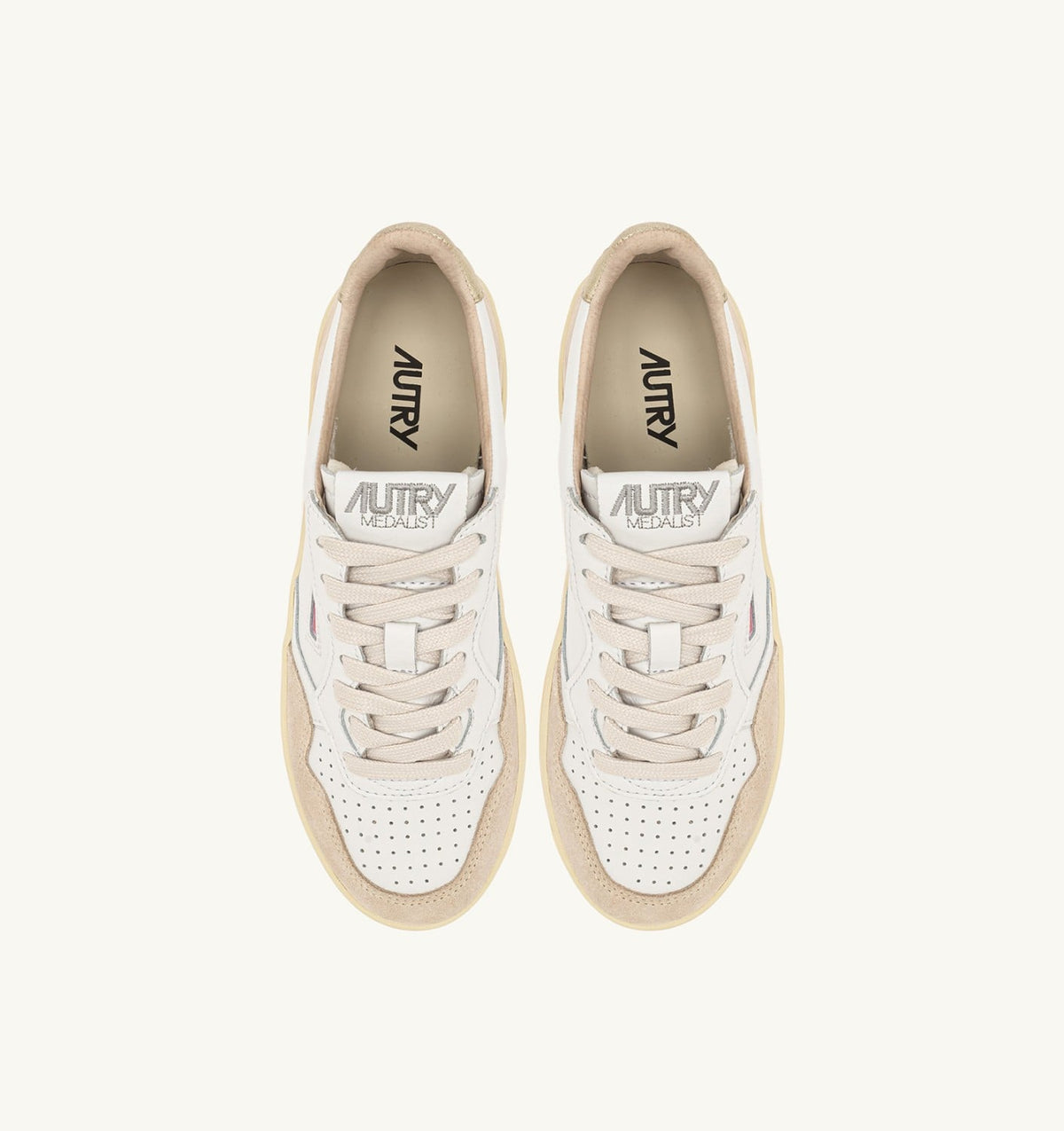 MEDALIST PLATFORM SNEAKERS IN WHITE AND PLATINUM SUEDE AND LEATHER - AUTRY Quality