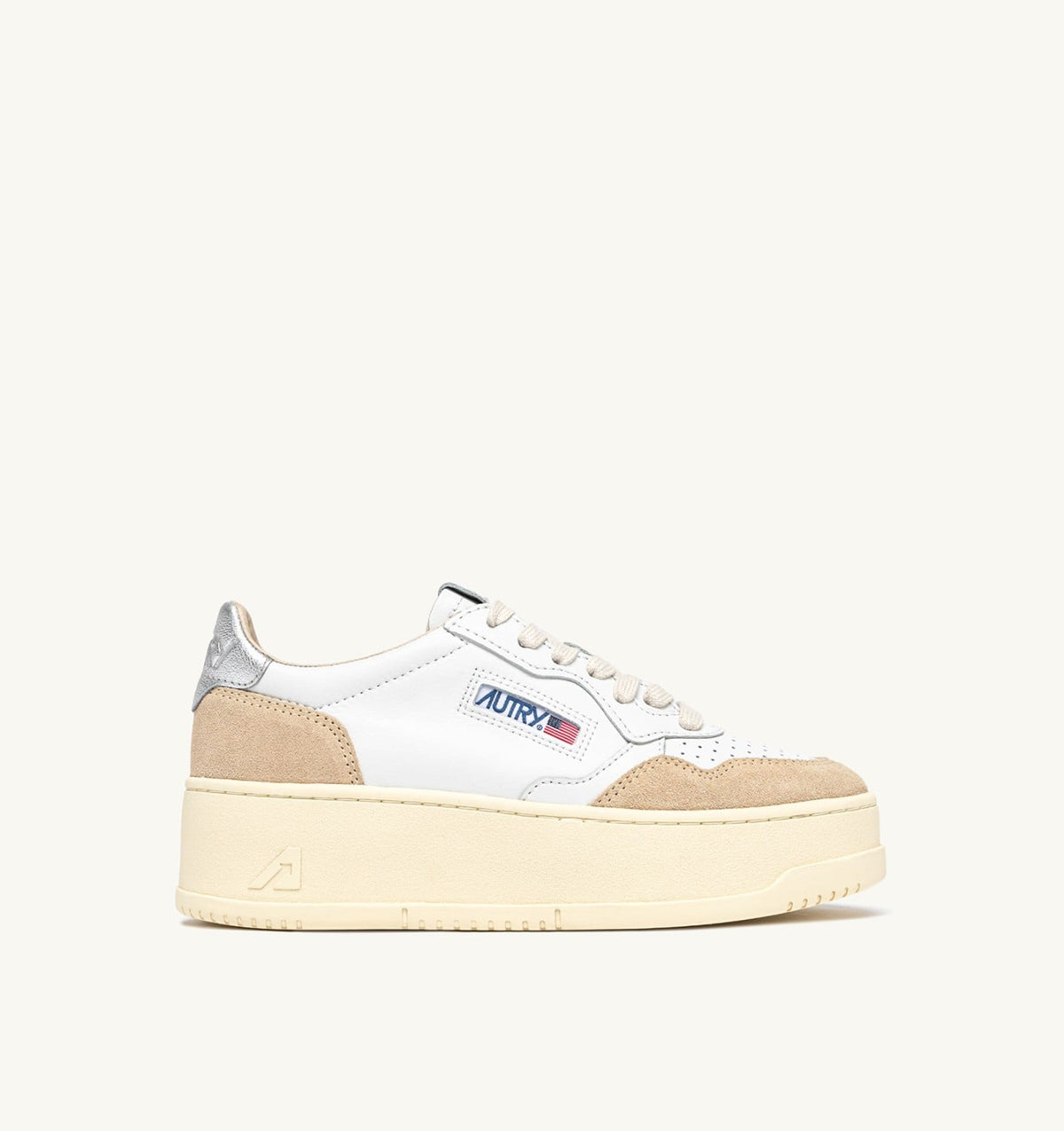 MEDALIST PLATFORM SNEAKERS IN SILVER AND WHITE SUEDE AND LEATHER - AUTRY Classic