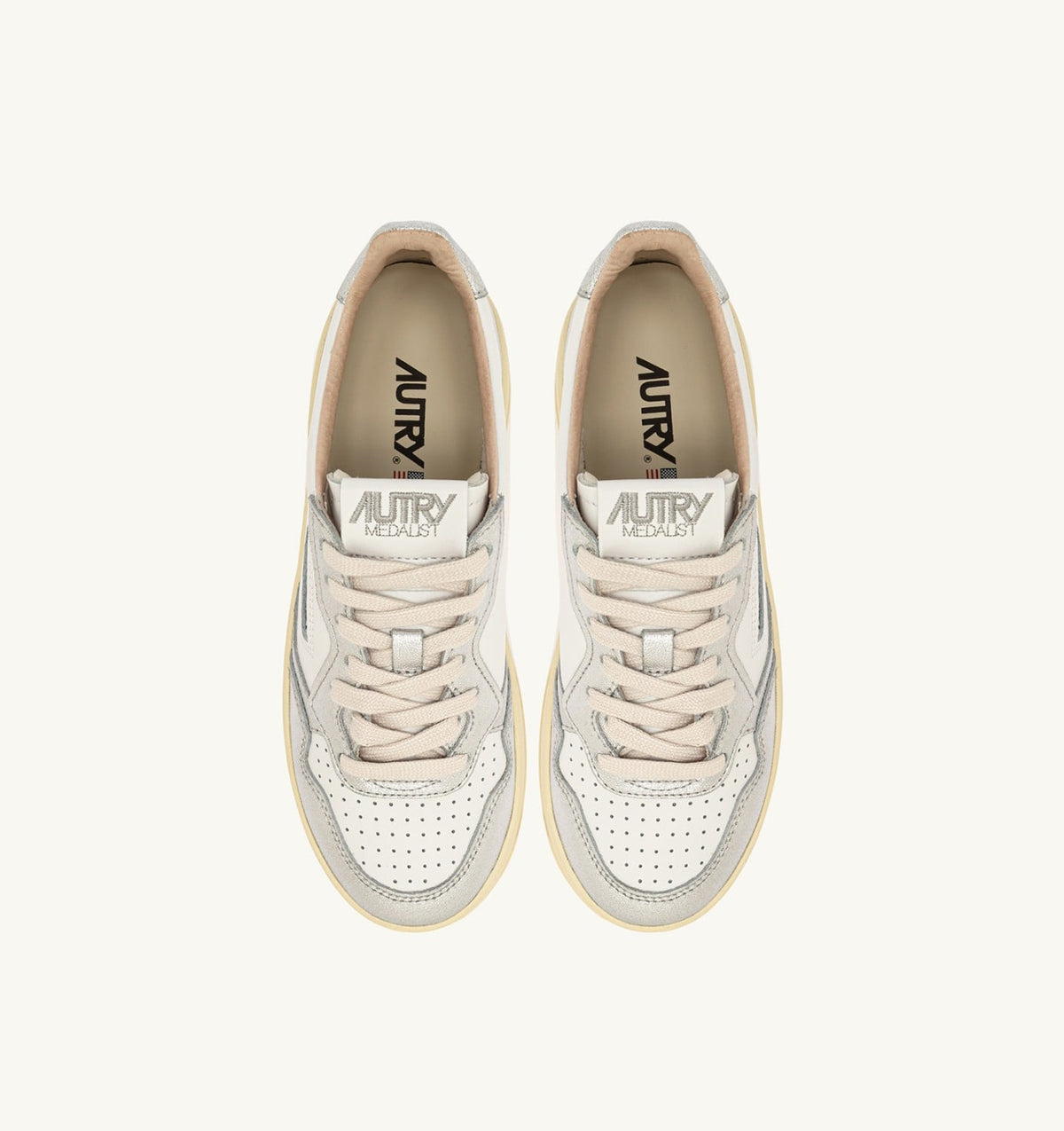 MEDALIST PLATFORM SNEAKERS IN WHITE AND METALIZED SILVER LEATHER - AUTRY Great Value