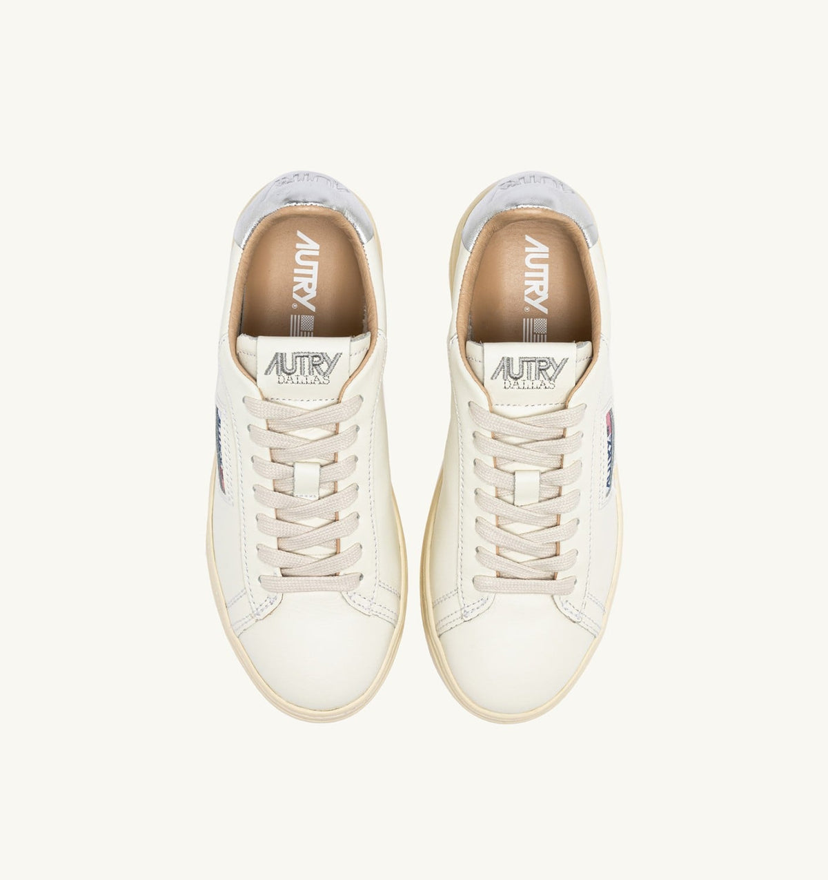 DALLAS LOW SNEAKERS IN WHITE AND SILVER LEATHER - AUTRY Classic