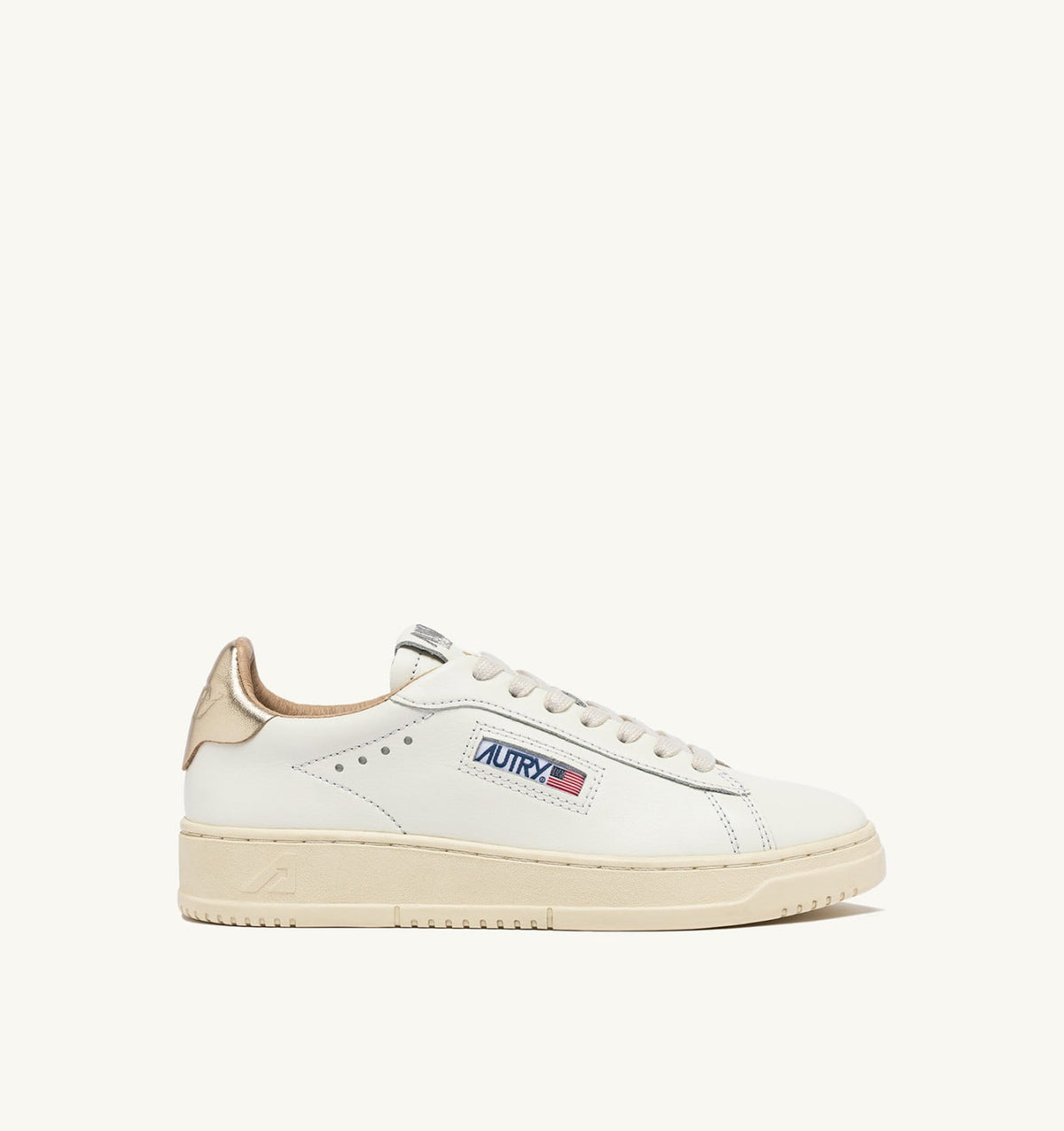 DALLAS LOW SNEAKERS IN WHITE AND GOLD LEATHER - AUTRY Essential