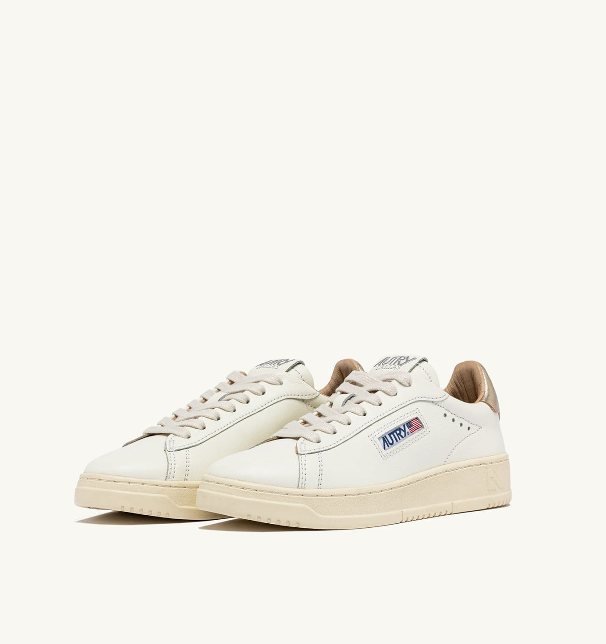 DALLAS LOW SNEAKERS IN WHITE AND GOLD LEATHER - AUTRY Essential