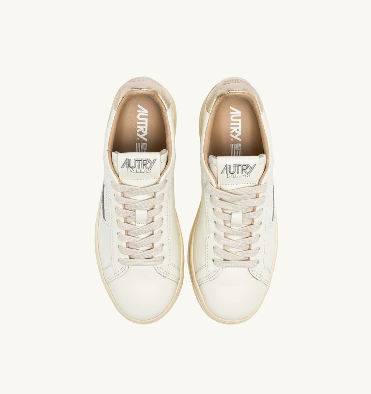 DALLAS LOW SNEAKERS IN WHITE AND GOLD LEATHER - AUTRY Essential